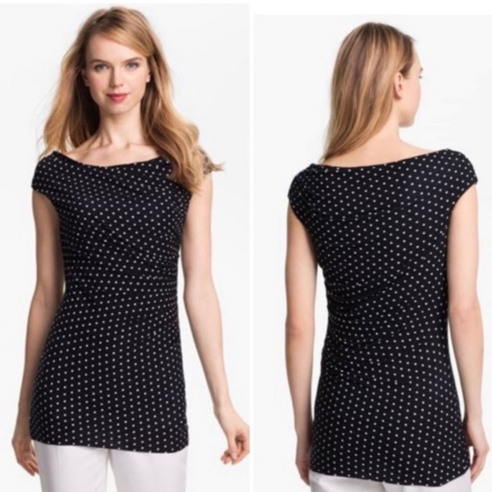 Vince Camuto  Rouched Cowl Neck Polka Dot Top